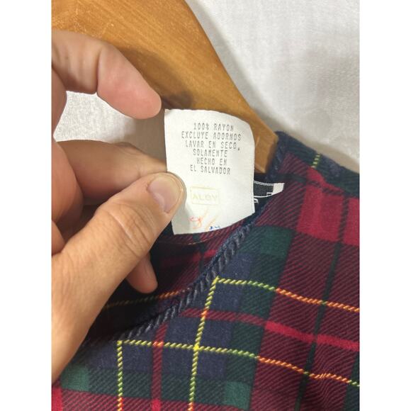 VTG Miss Dorby Dress 14 PETITE Tartan Plaid Midi Button Detail Cummerbund Mutton - Picture 9 of 15